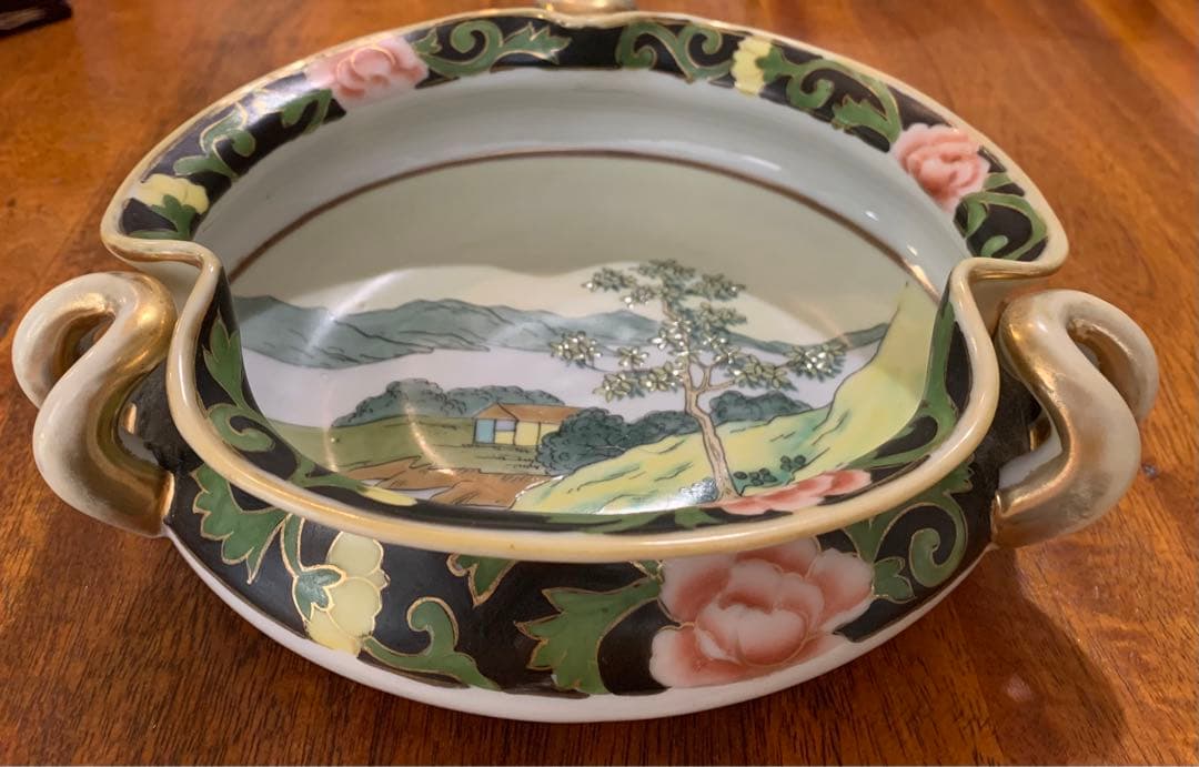 明治末期 オールドノリタケ ウッドランド風景画ボウル　アールデコ飾り皿