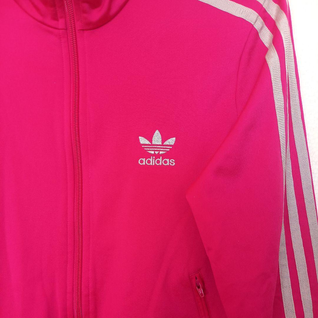 adidas ピンク ジップアップジャケット刺繍ロゴ　背面ロゴ　L
