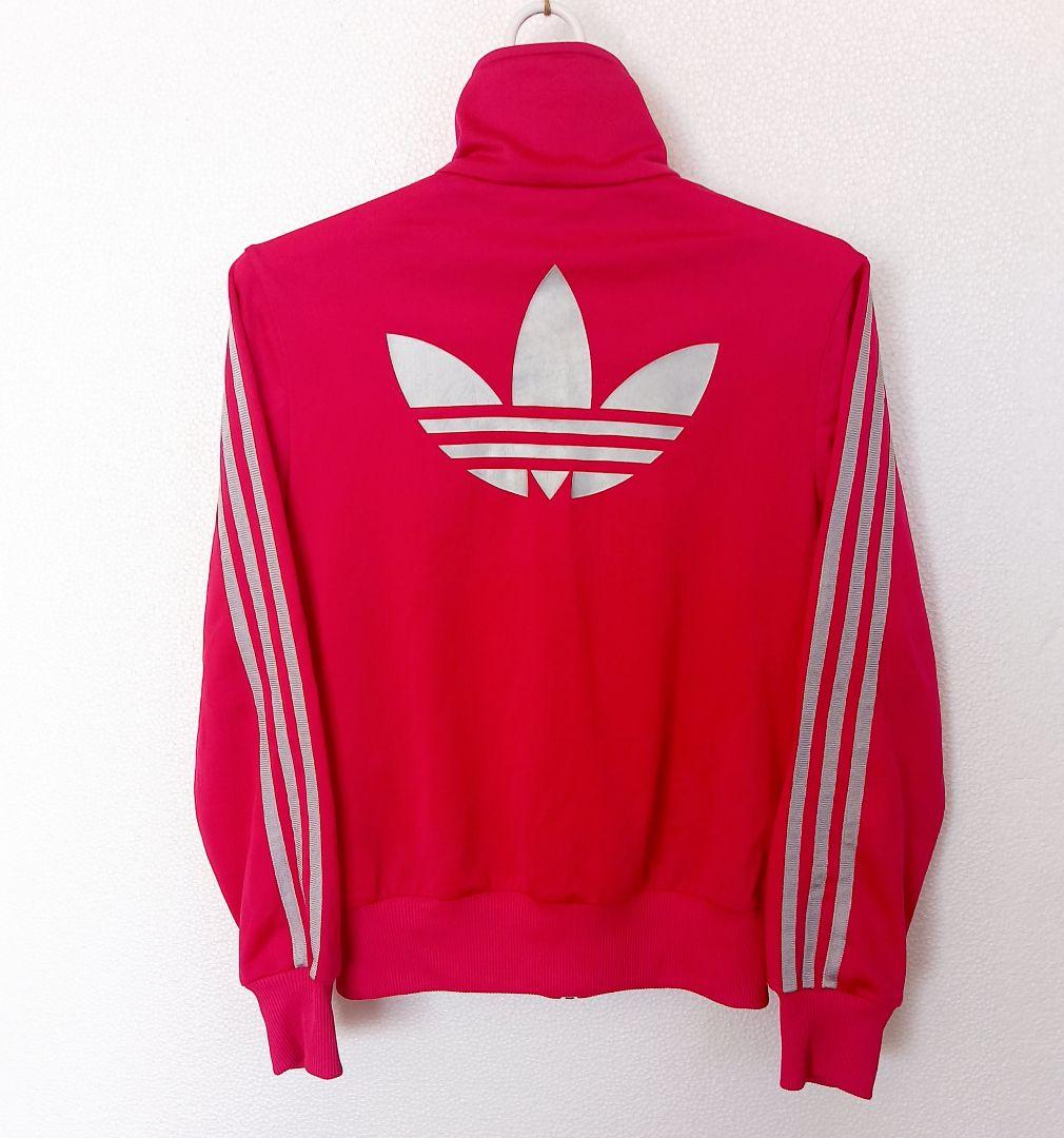 adidas ピンク ジップアップジャケット刺繍ロゴ　背面ロゴ　L
