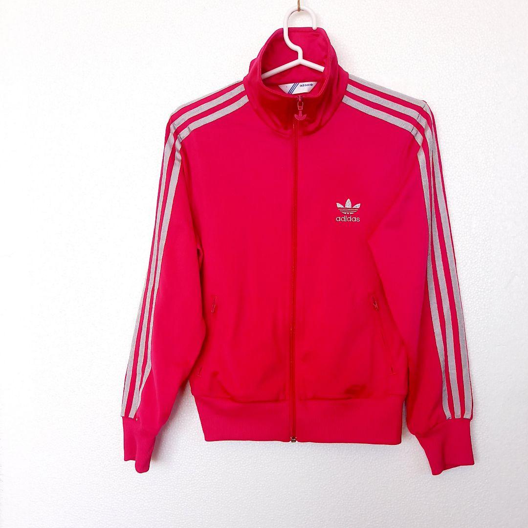 adidas ピンク ジップアップジャケット刺繍ロゴ　背面ロゴ　L