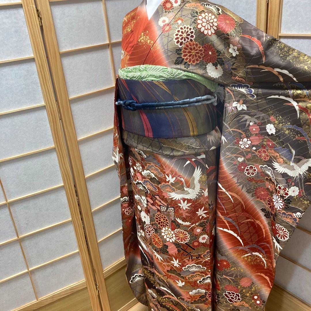 ルーム様［8457］振袖 美品 セット 御所車 刺繍 成人式 卒業式 正絹着物袷