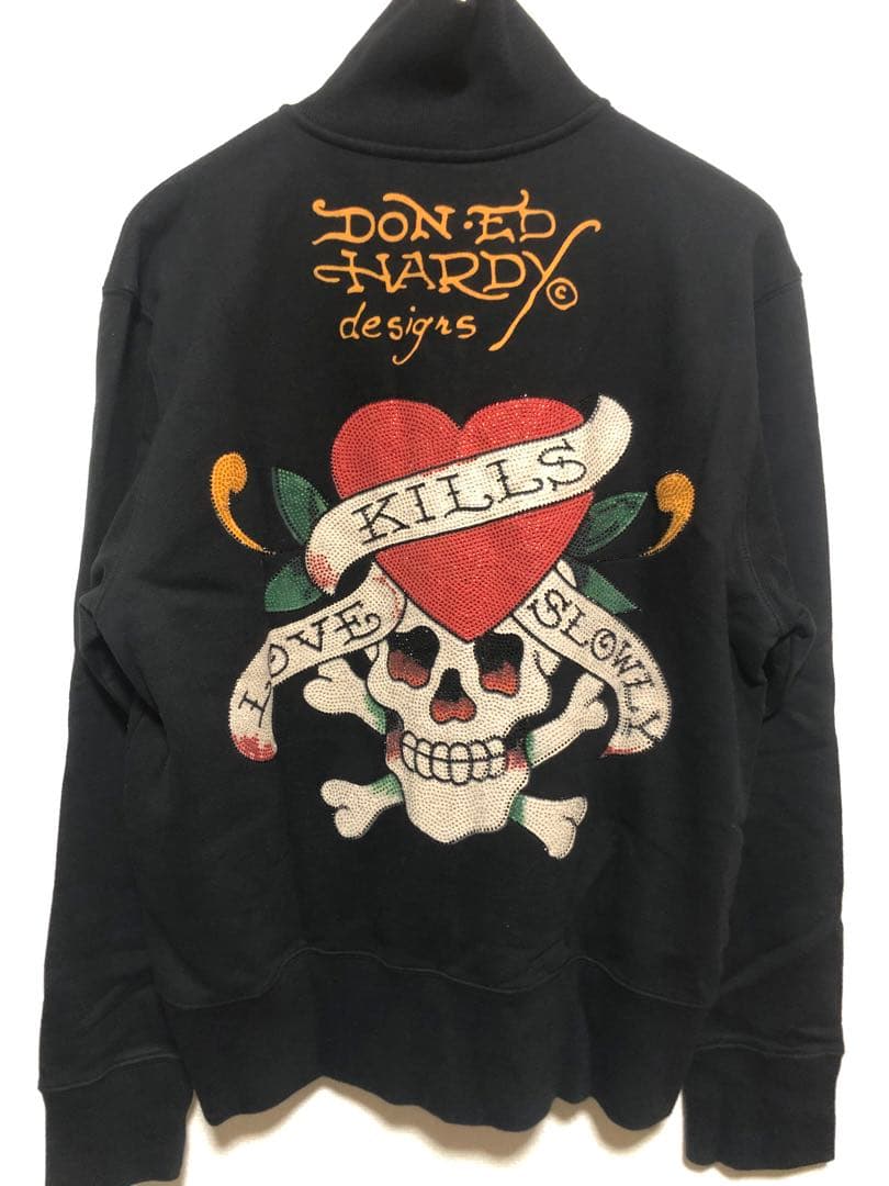 エドハーディ　ジップアップ　ジャケット　パーカー　メンズ　スカル刺繍　Mサイズ