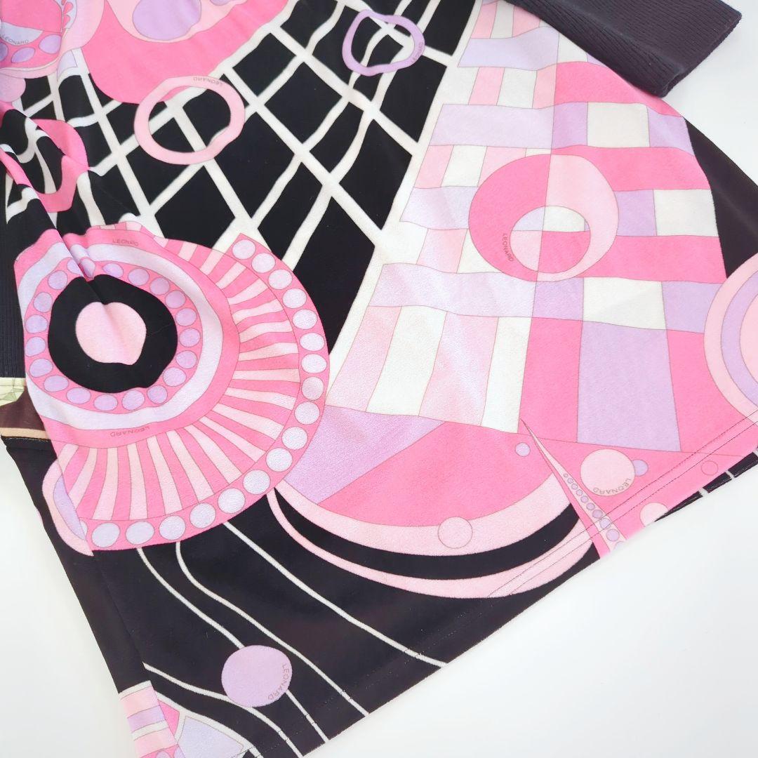 【美品】 レオナール ニット切替ベロアワンピース フラワーバスケット 42 XL