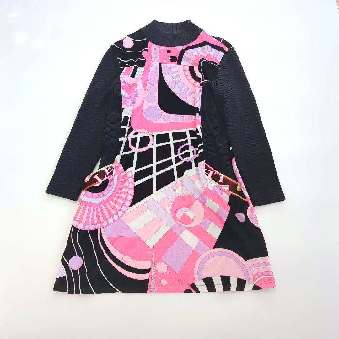 【美品】 レオナール ニット切替ベロアワンピース フラワーバスケット 42 XL