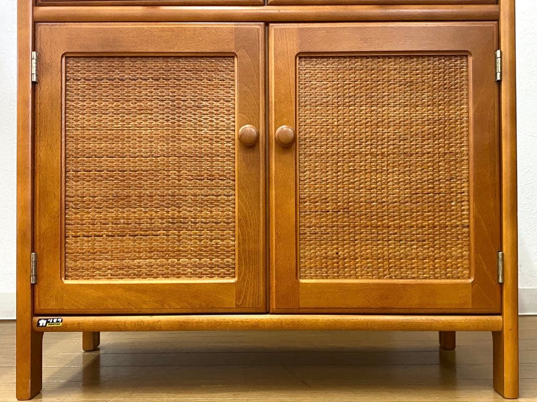 カリモク ラタン 藤 収納 整理 棚 コンソール 電話台 飾り棚