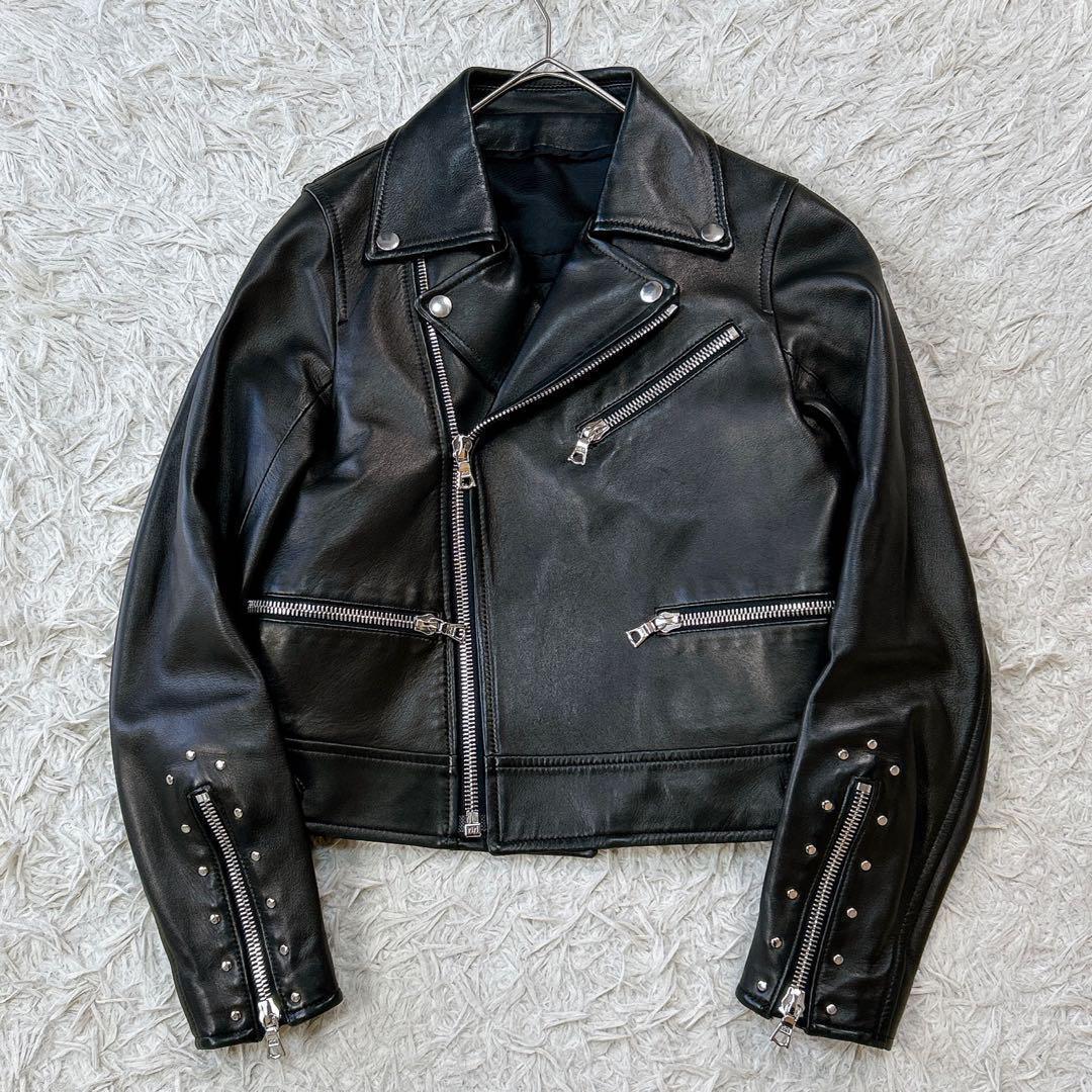 【美品】ドゥロワー ダブル ライダース ジャケット ラムレザー 36 ブラック