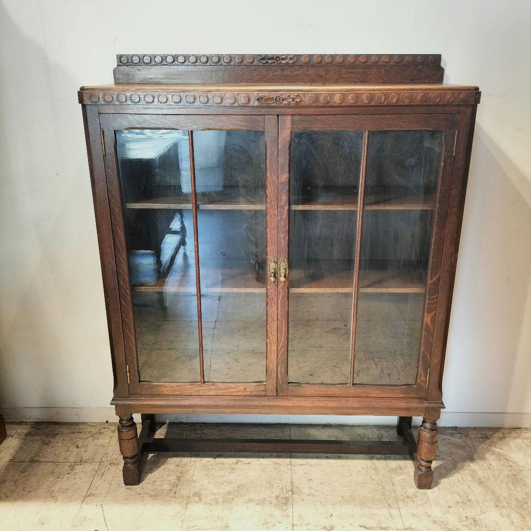 ドバライ送料込M♦希少　英国　アンティーク　ガラスキャビネット