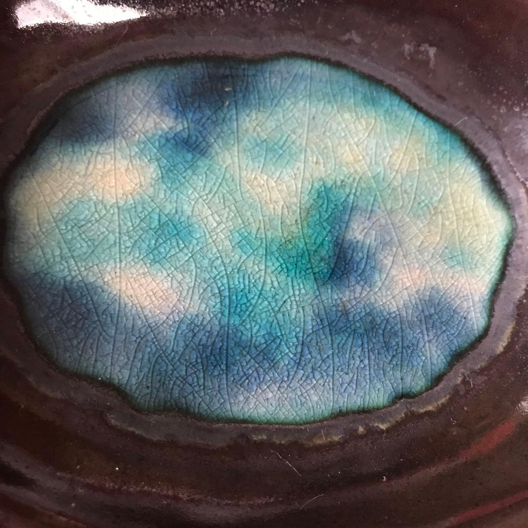 深い青の水色の濃淡が美しい石垣焼の器3枚　和食器　ガラス釉　楕円皿　やちむん