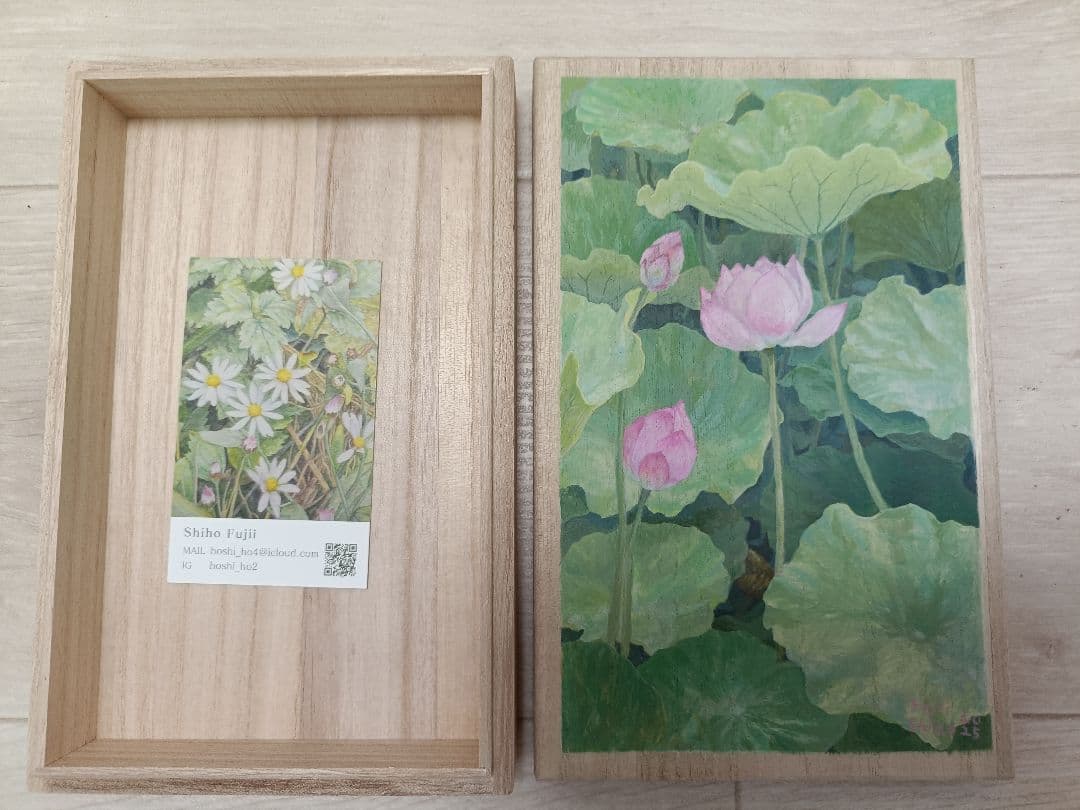 蓮の花 桐の木製ボックス Shiho Fujii 約19×12.2×4cm