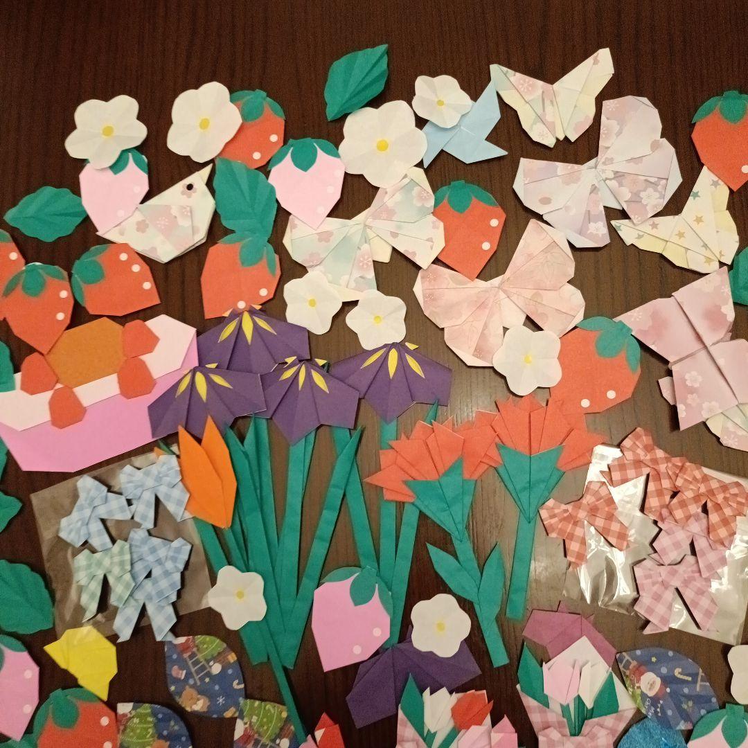 【紙の整理】折り紙ハンドメイド　春壁面　100枚程　花　ケーキ　おまとめ売却済