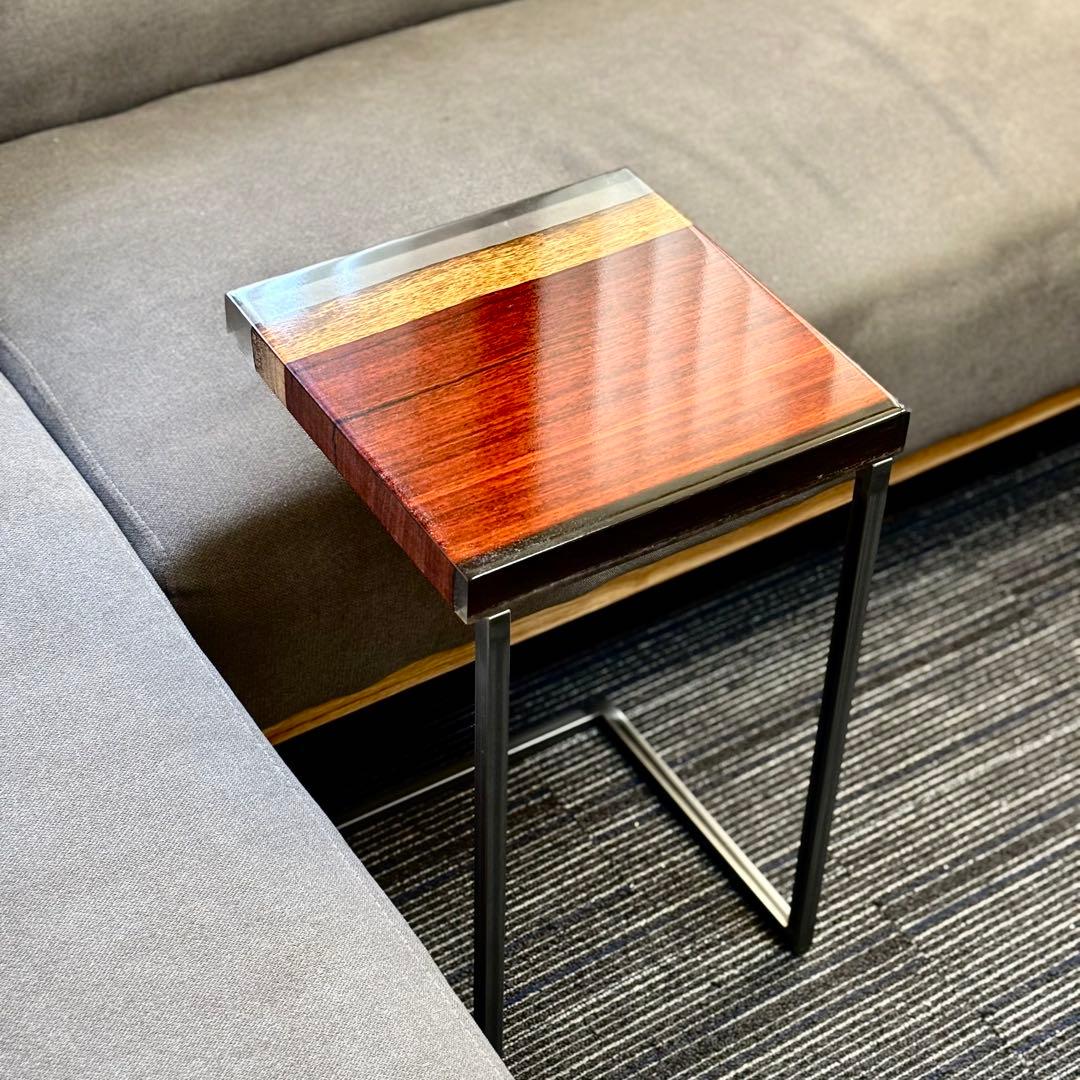 サイドテーブル アイアン 無垢 木製 一枚板 コの字 おしゃれ ベッド 50cm