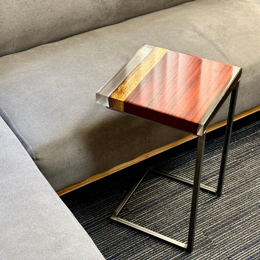 サイドテーブル アイアン 無垢 木製 一枚板 コの字 おしゃれ ベッド 50cm