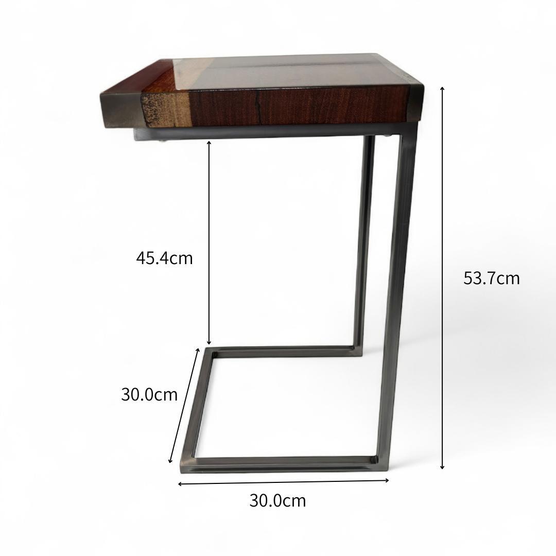 サイドテーブル アイアン 無垢 木製 一枚板 コの字 おしゃれ ベッド 50cm