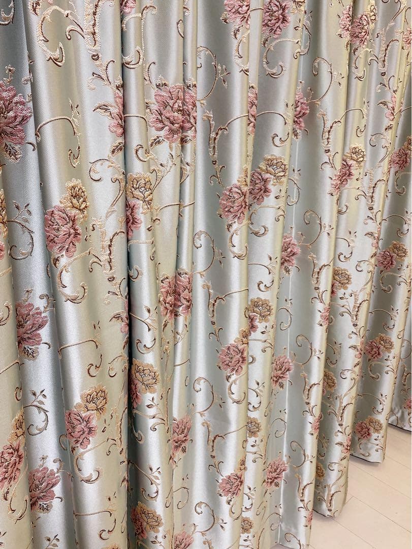 【セール】ヨーロピアン 2倍ヒダ おしゃれ 北欧 花柄 高級オーダーカーテン
