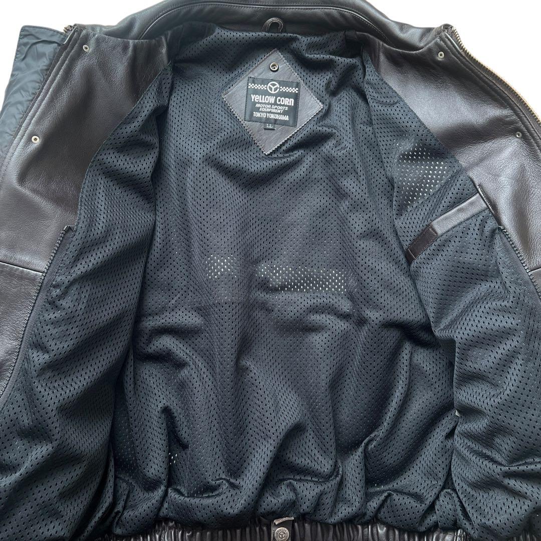 yellow corn　牛革　レザーライダースジャケット　刺繍　ワッペン　LL