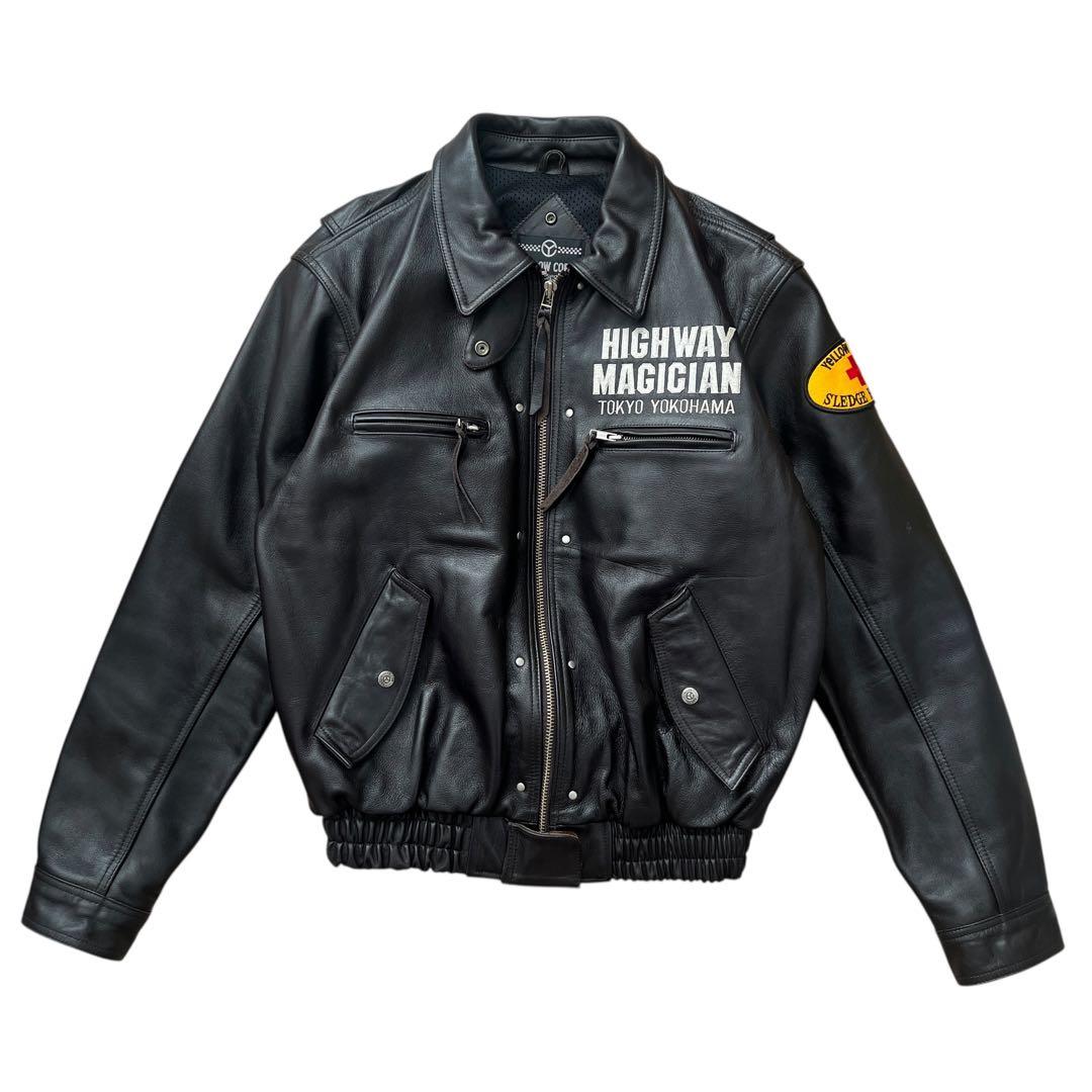 yellow corn　牛革　レザーライダースジャケット　刺繍　ワッペン　LL