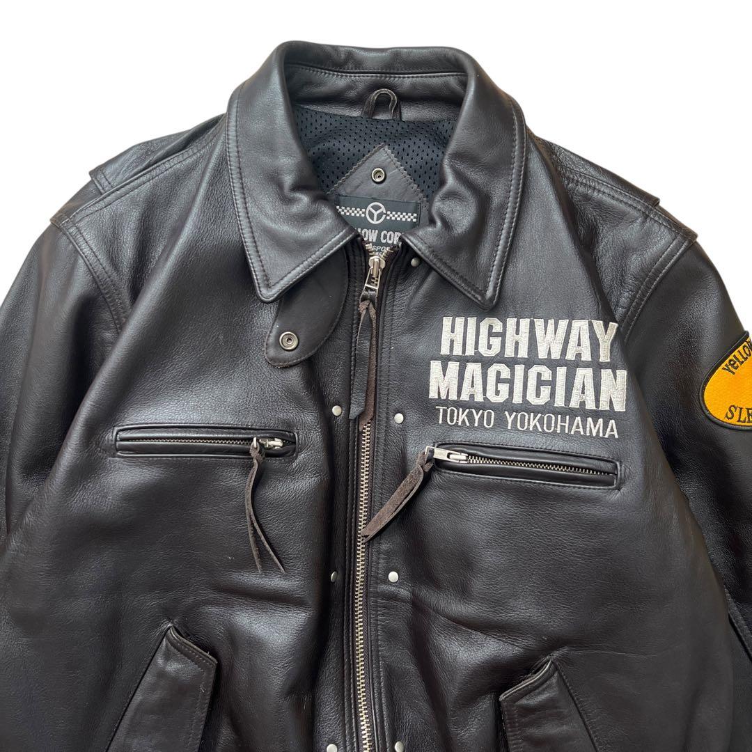 yellow corn　牛革　レザーライダースジャケット　刺繍　ワッペン　LL