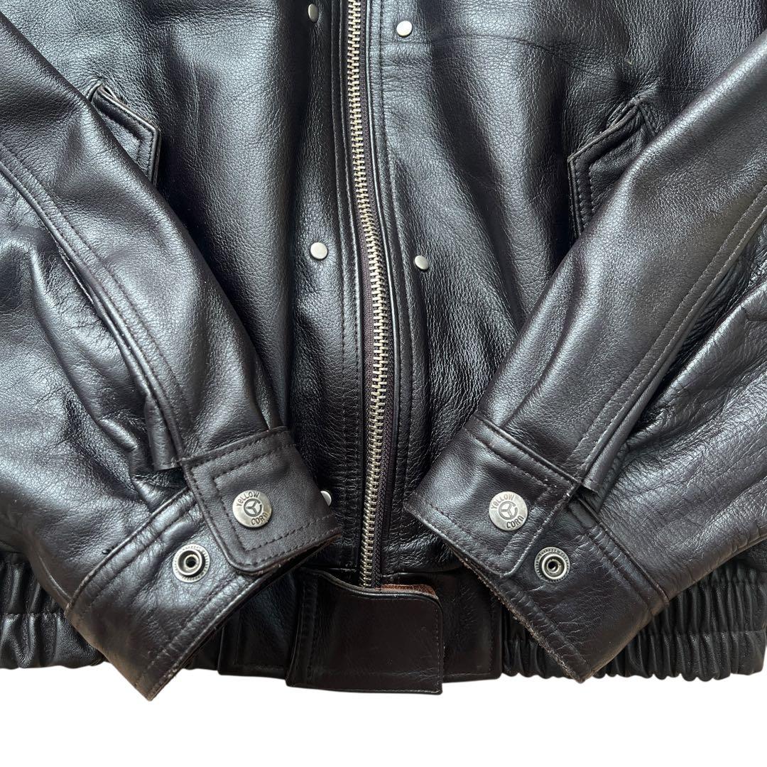 yellow corn　牛革　レザーライダースジャケット　刺繍　ワッペン　LL