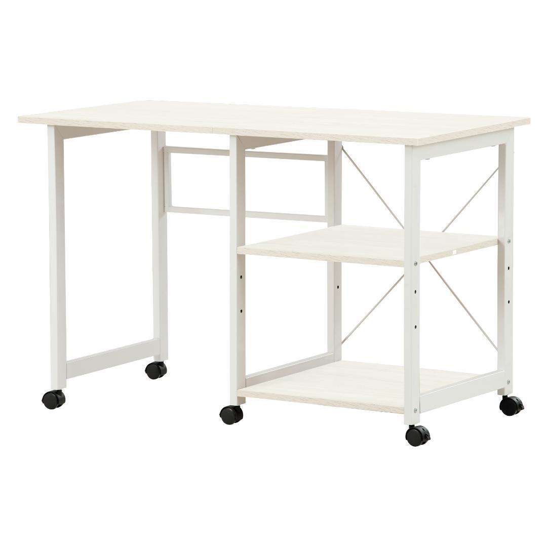 パソコンデスク 簡易デスク学習デスク 3段収納ラック キャスター付き【ホワイト】