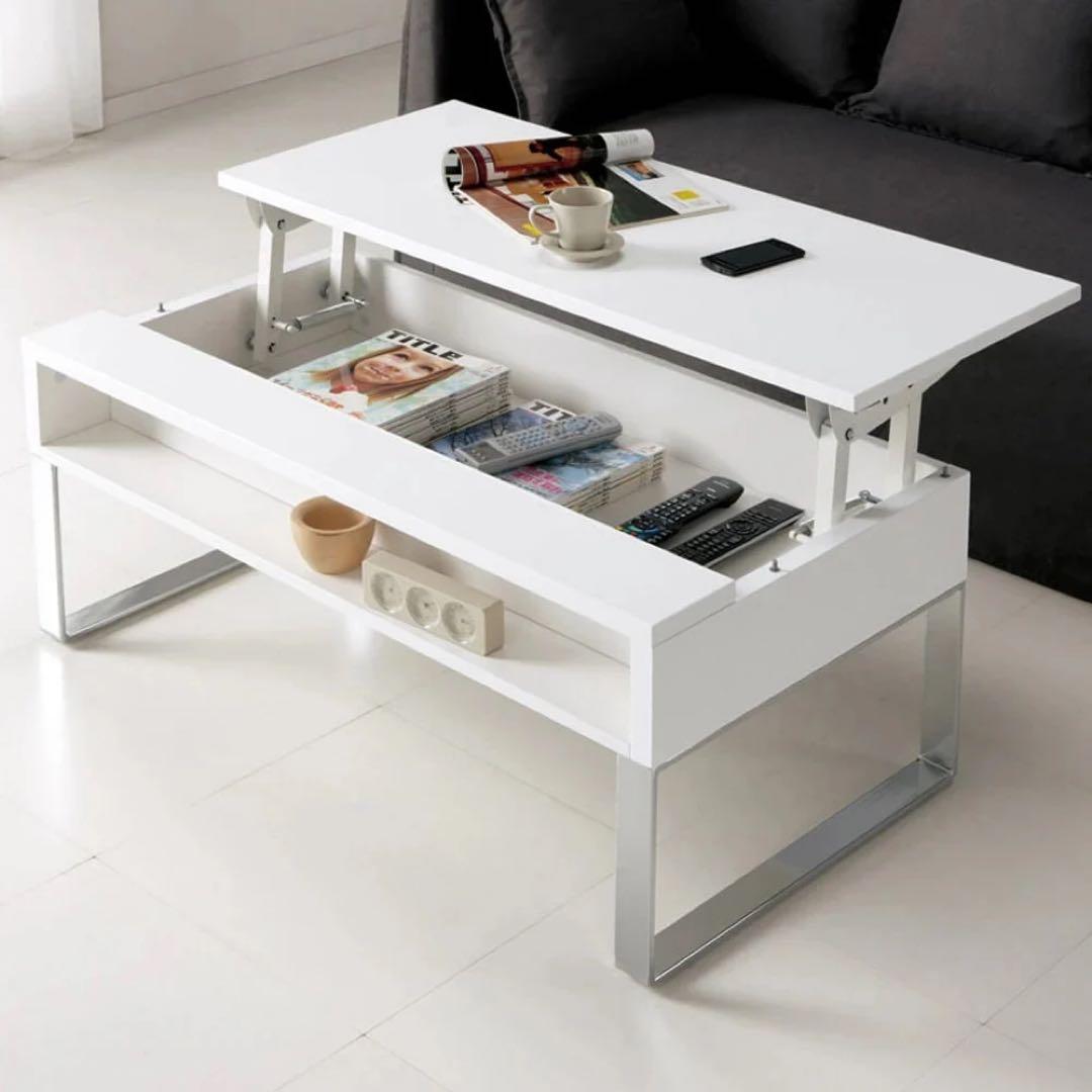 【直接引取-3000円】dinosディノス 昇降式ローテーブル ホワイト収納付き