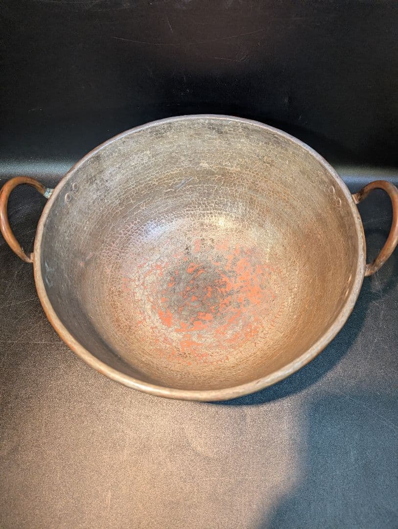 純銅 大ぶり 取っ手付 あんこ鍋 直径35㎝ 銅製 銅鍋 槌目 製菓 業務用プロ
