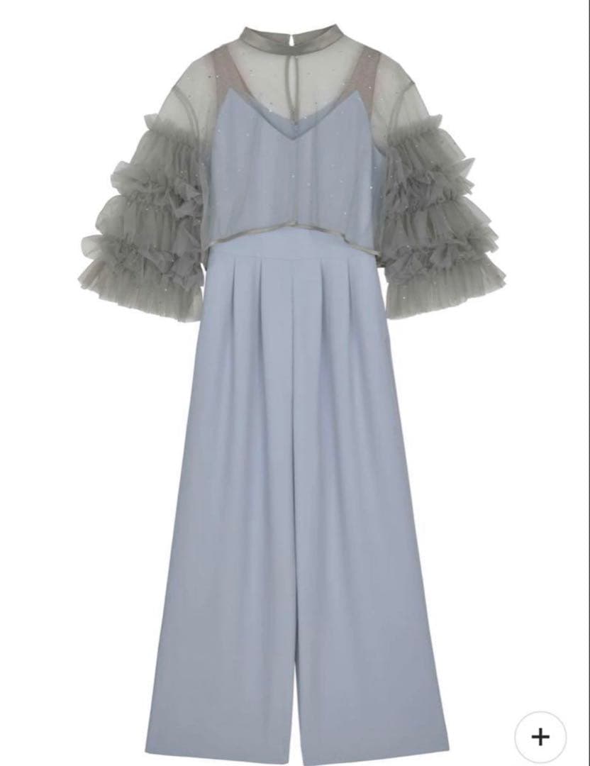 2WAY BIJOU RUFFLE TOP SET ROMPERS サックス S