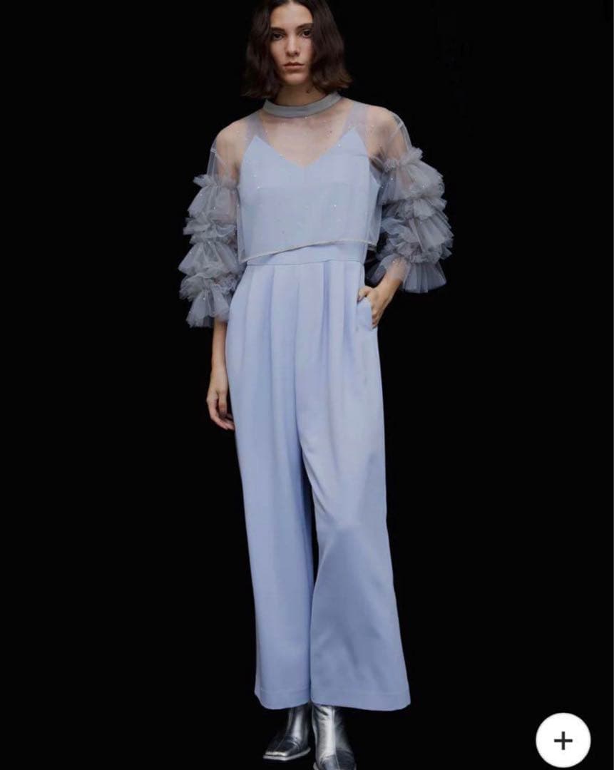 2WAY BIJOU RUFFLE TOP SET ROMPERS サックス S