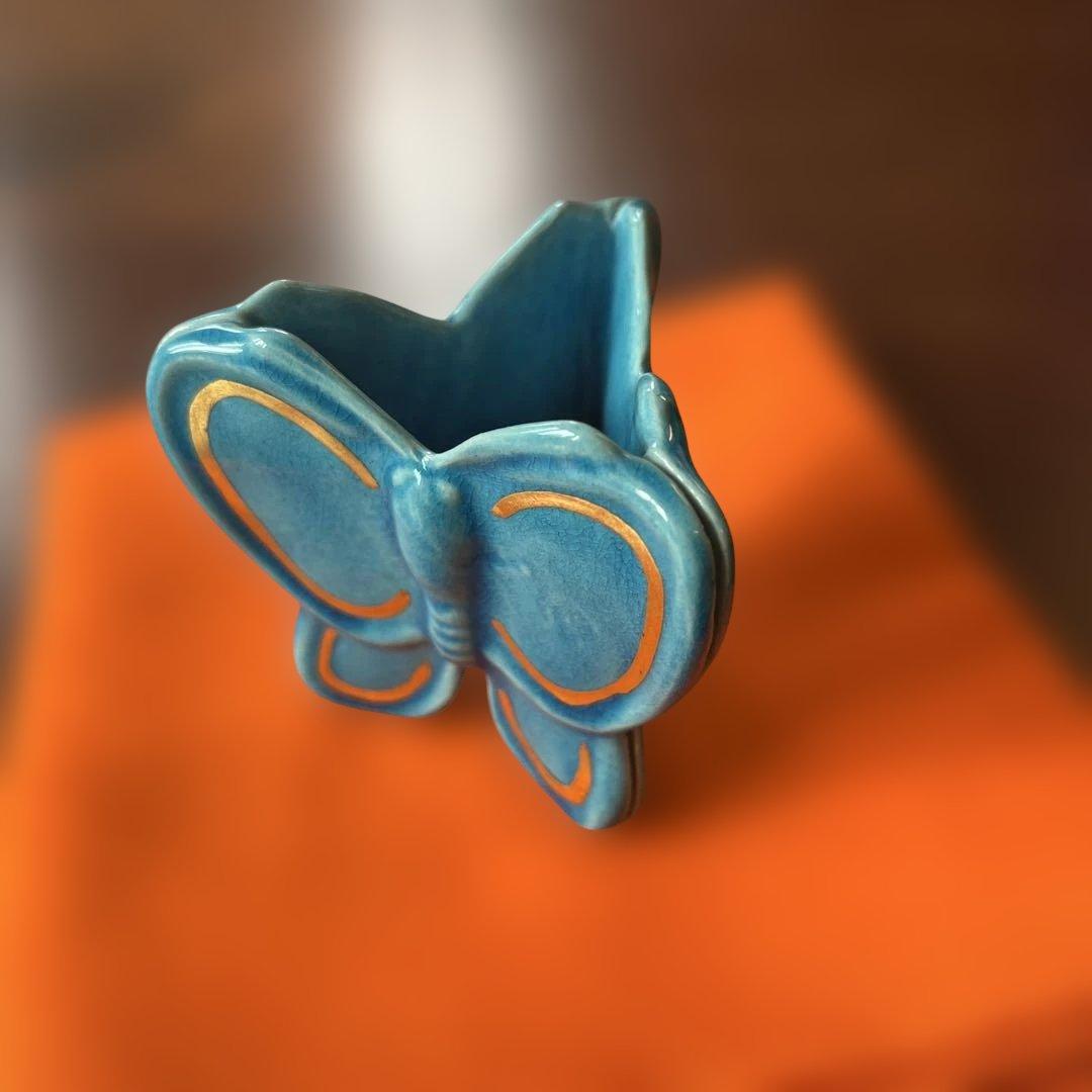 蓋置　蝶　浅黄交趾　膳所焼