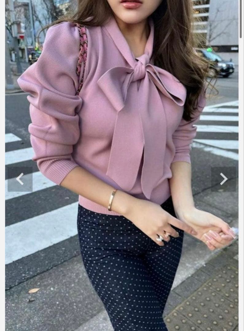 ✨美品✨ sheller シェリエ　ボウタイ　ニット　トップス　ピンク