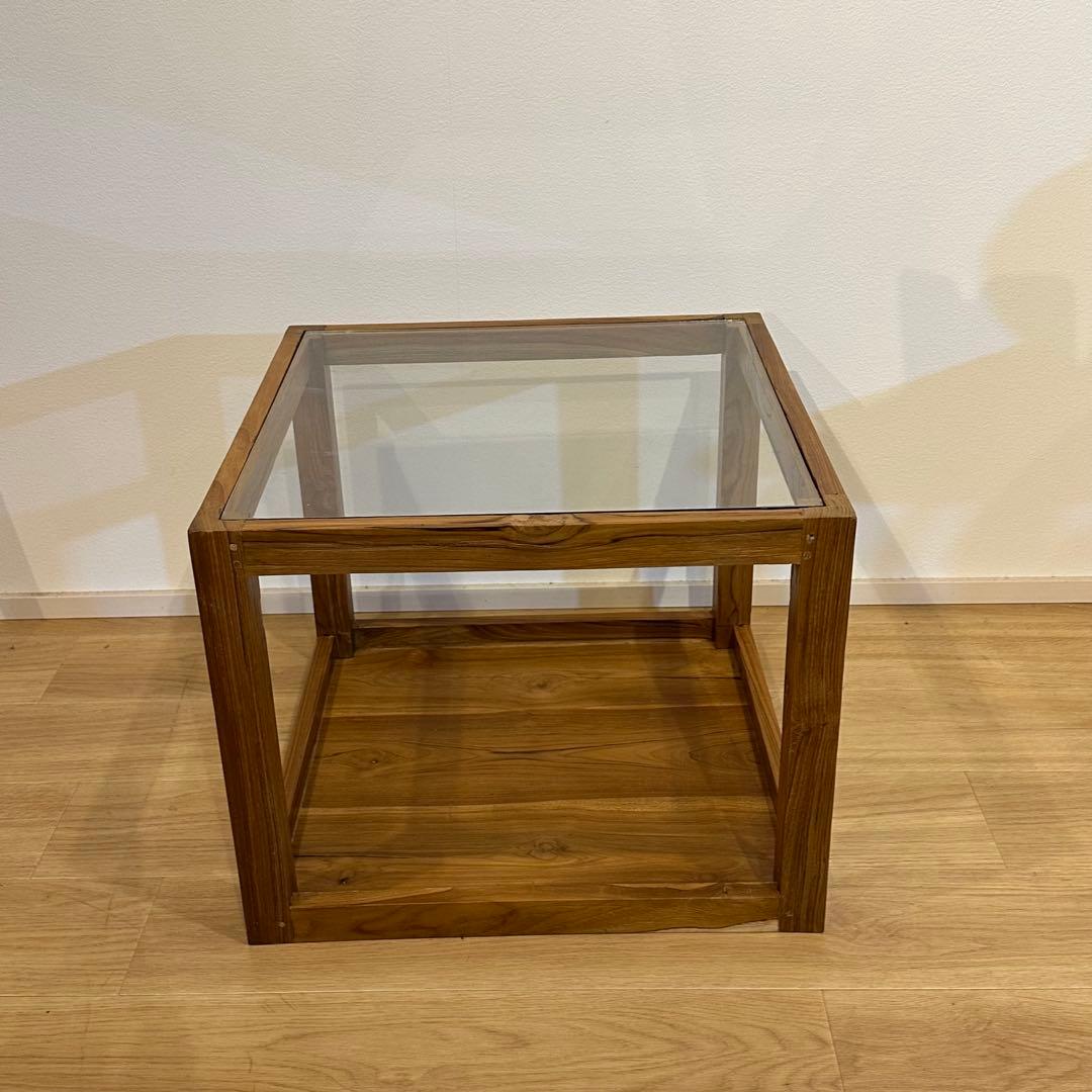 【訳あり】バリ島チーク無垢材ガラステーブル 正方形 通常44,000円がなんと！