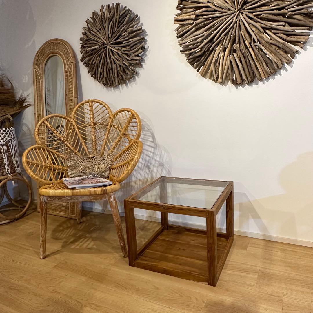 【訳あり】バリ島チーク無垢材ガラステーブル 正方形 通常44,000円がなんと！