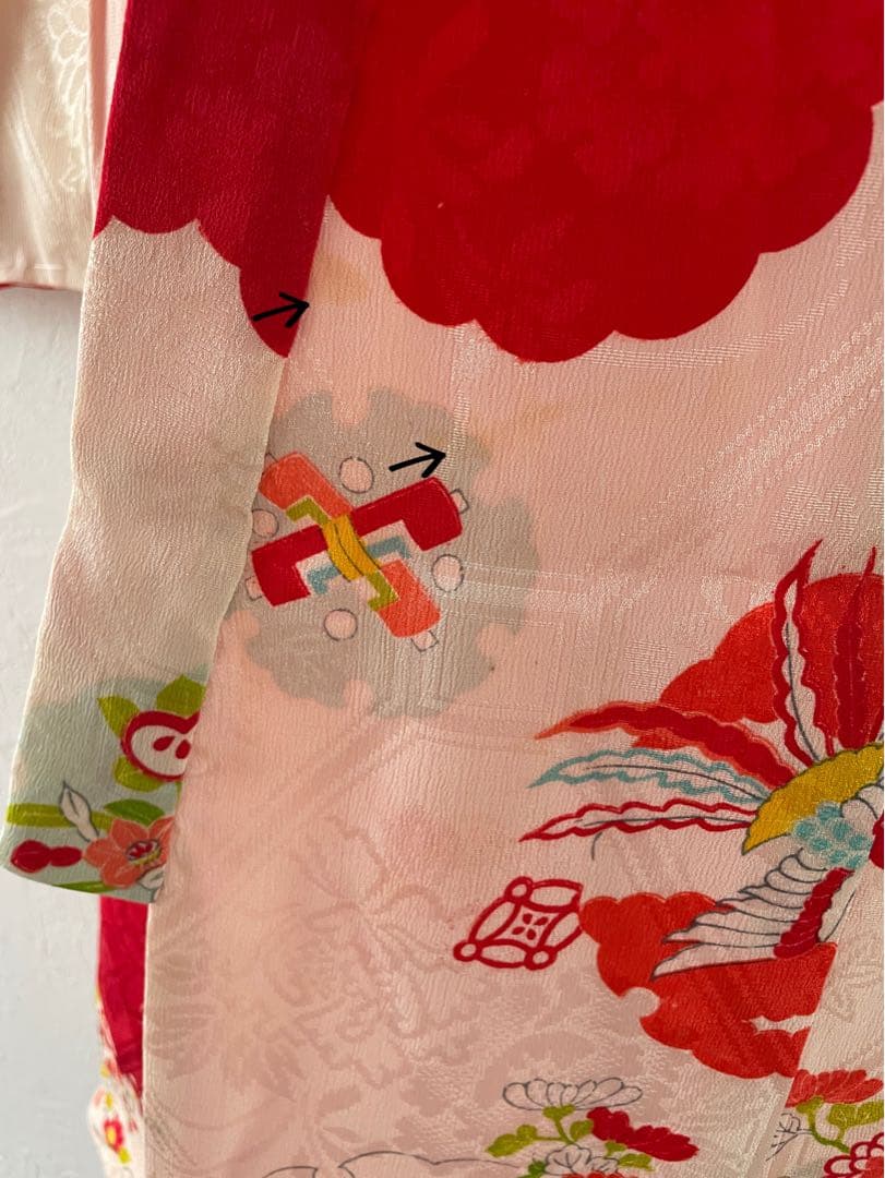 七五三　3歳　正絹　アンティークお着物セット　総絞り被布　ハンドメイド　巾着