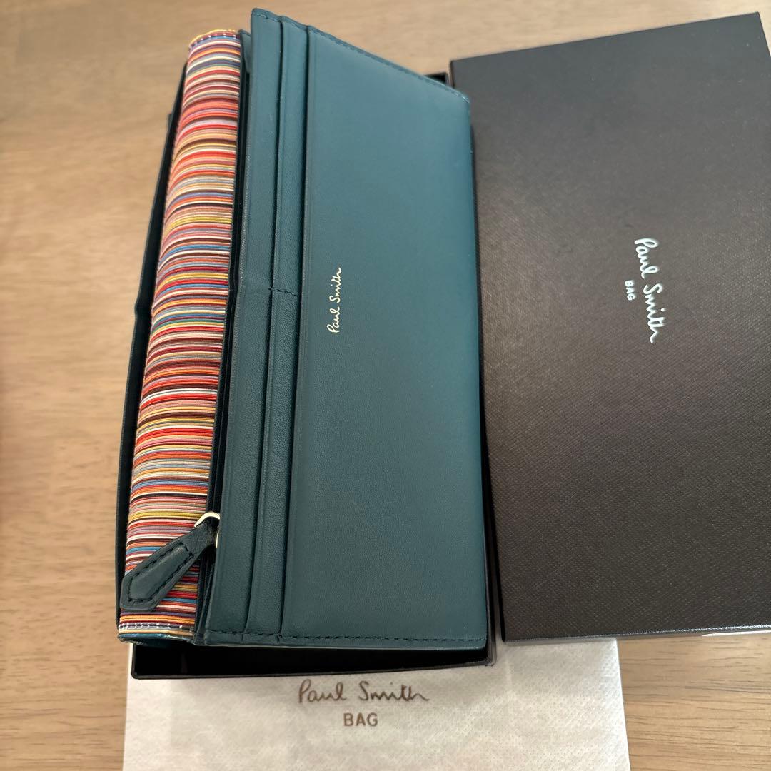 ポールスミス マルチストライプトリムインサイド 長財布 グリーン