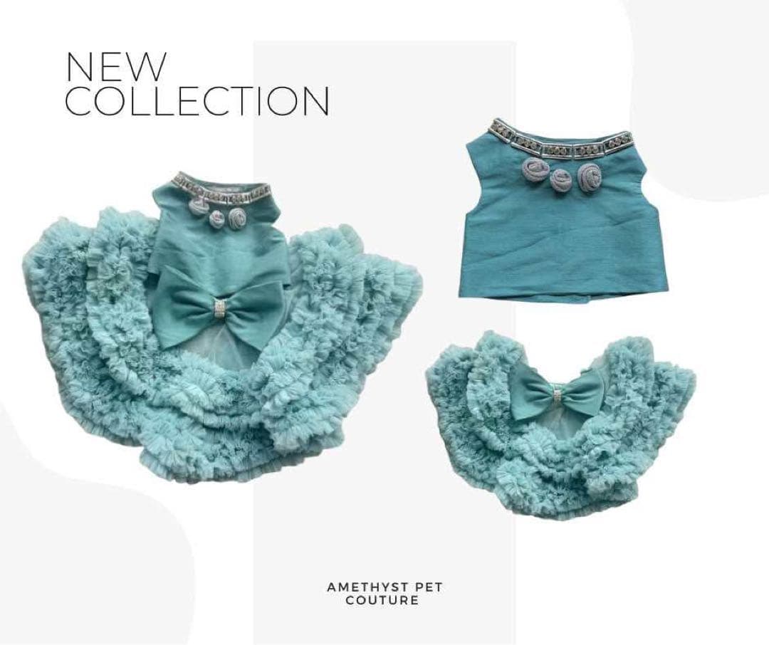 Amethyst Pet Coutureペット服 水色 フリルセット