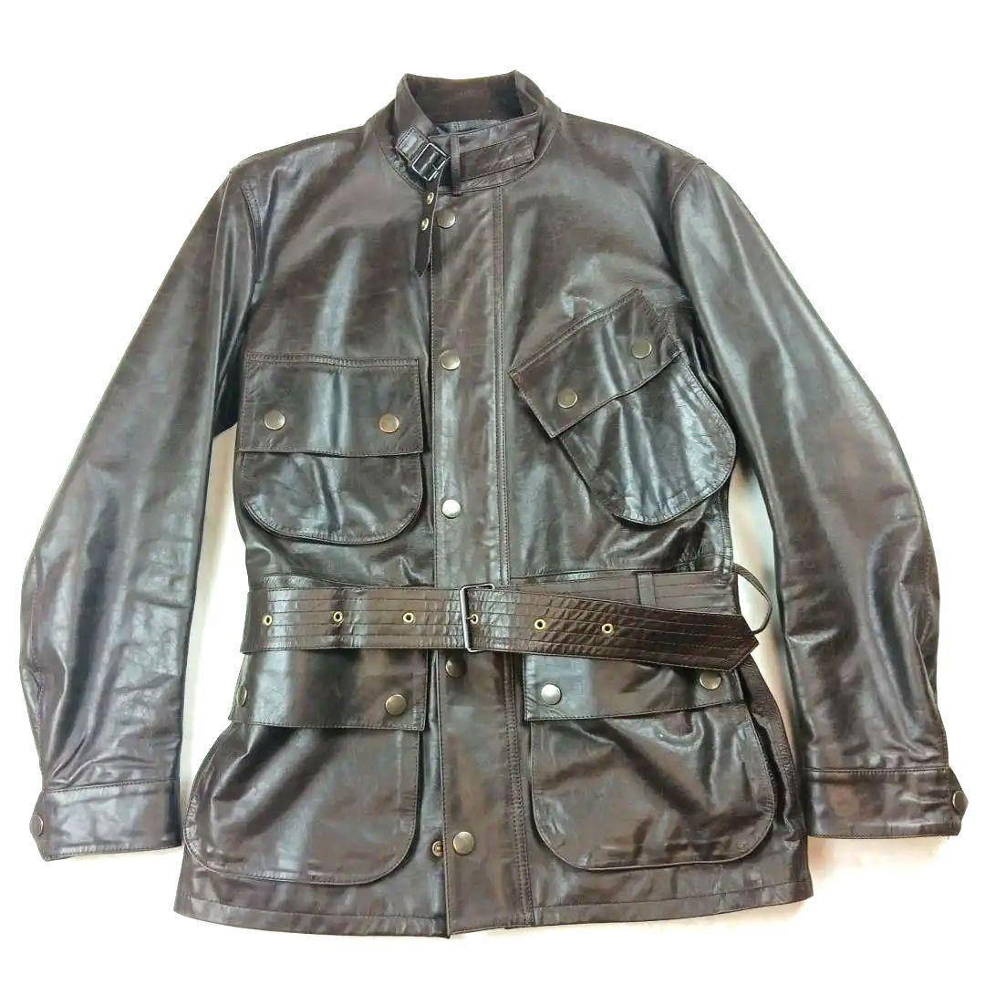 PS ポールスミス カーコート ラムレザー М ブラウン チェック ベルト