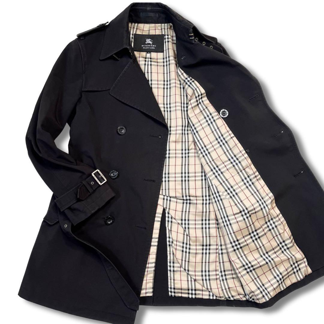 極美品✨バーバリーブラックレーベル トレンチコート ノバチェック ロング丈 ロゴ
