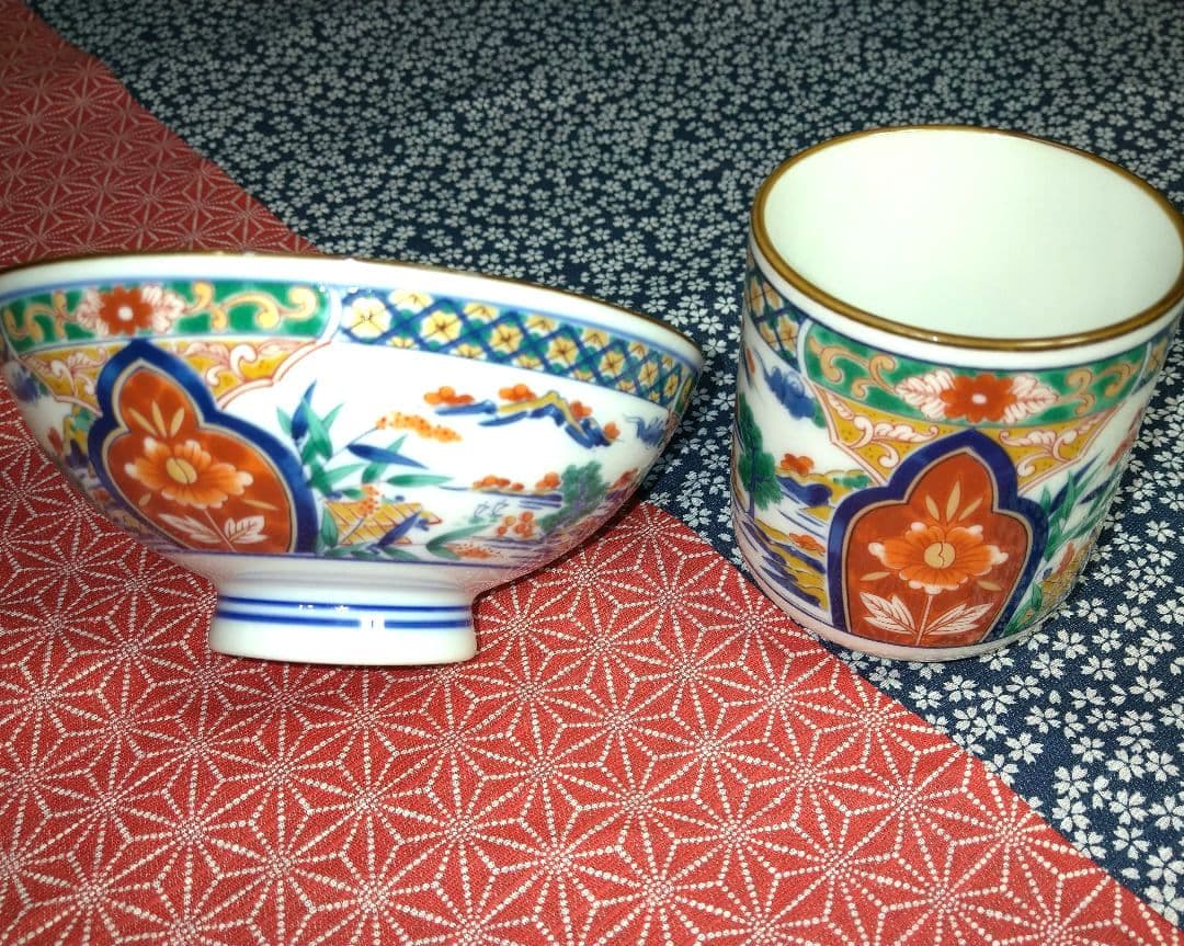 ♣【５０年前のコレクション品】新品・有田焼【春雄苑錦五彩作】茶碗・湯呑10セット