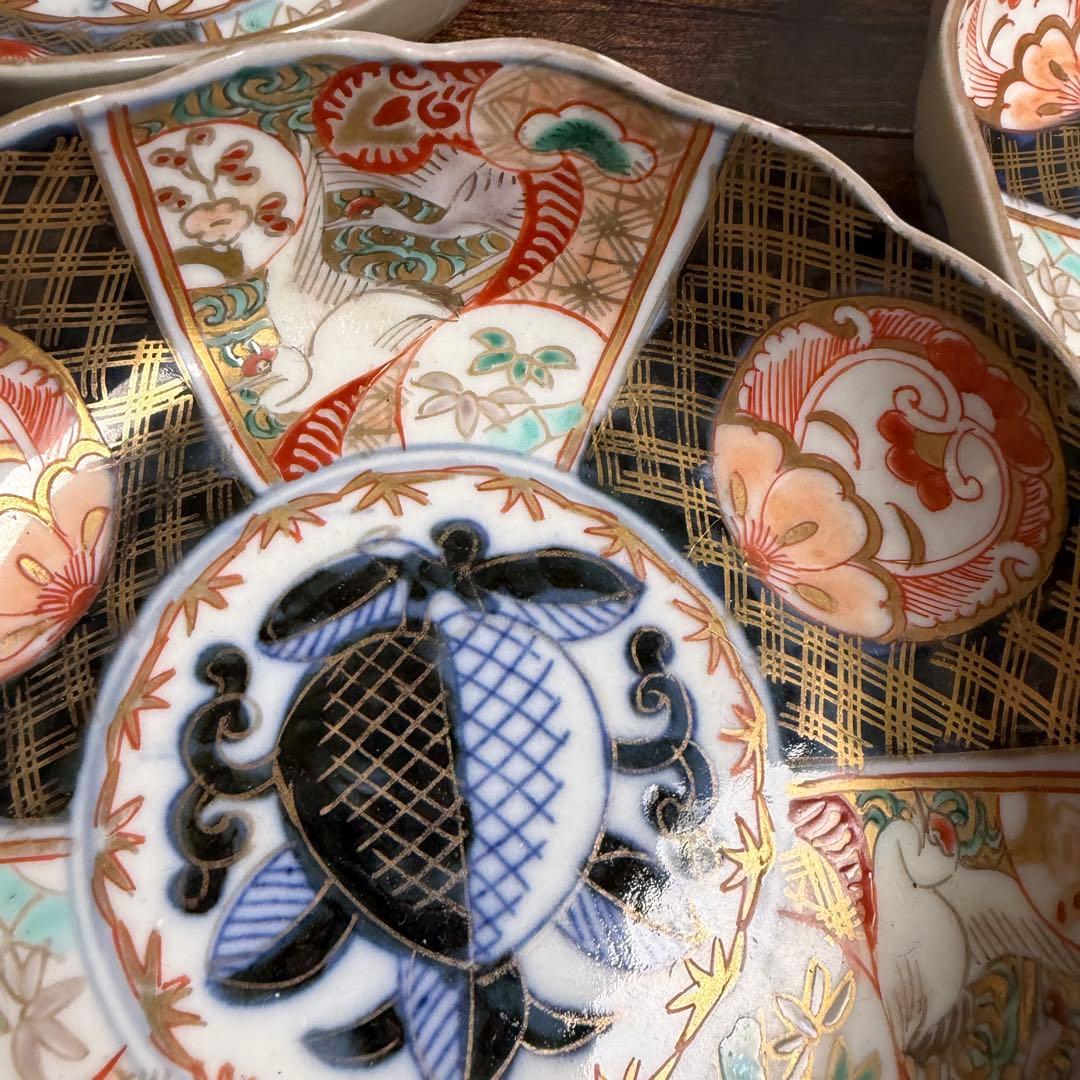 古伊万里 金蘭手柘榴図 なます皿五客　お皿/鉢/ 深鉢/アンティーク　40