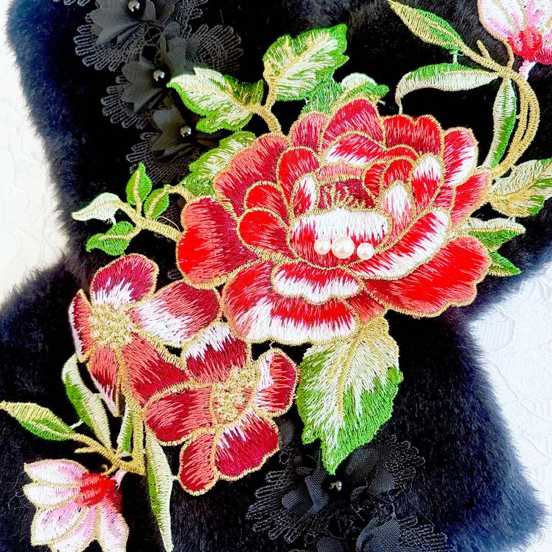 ティペット❣️豪華花刺繍❣️ハンドメイド