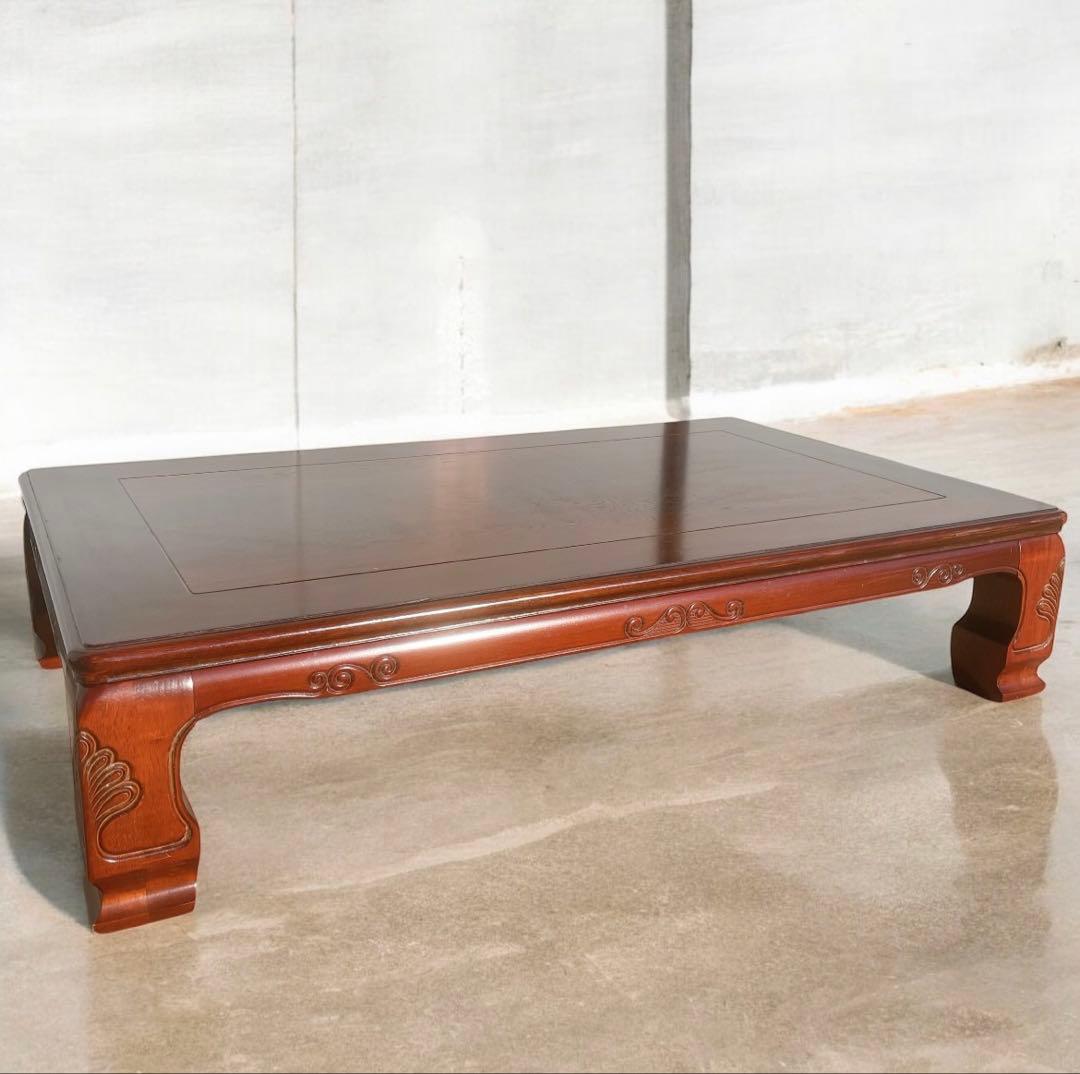 唐木家具 彫刻 花梨家具 木製座卓 ダークブラウン 和室座敷 アンティーク②