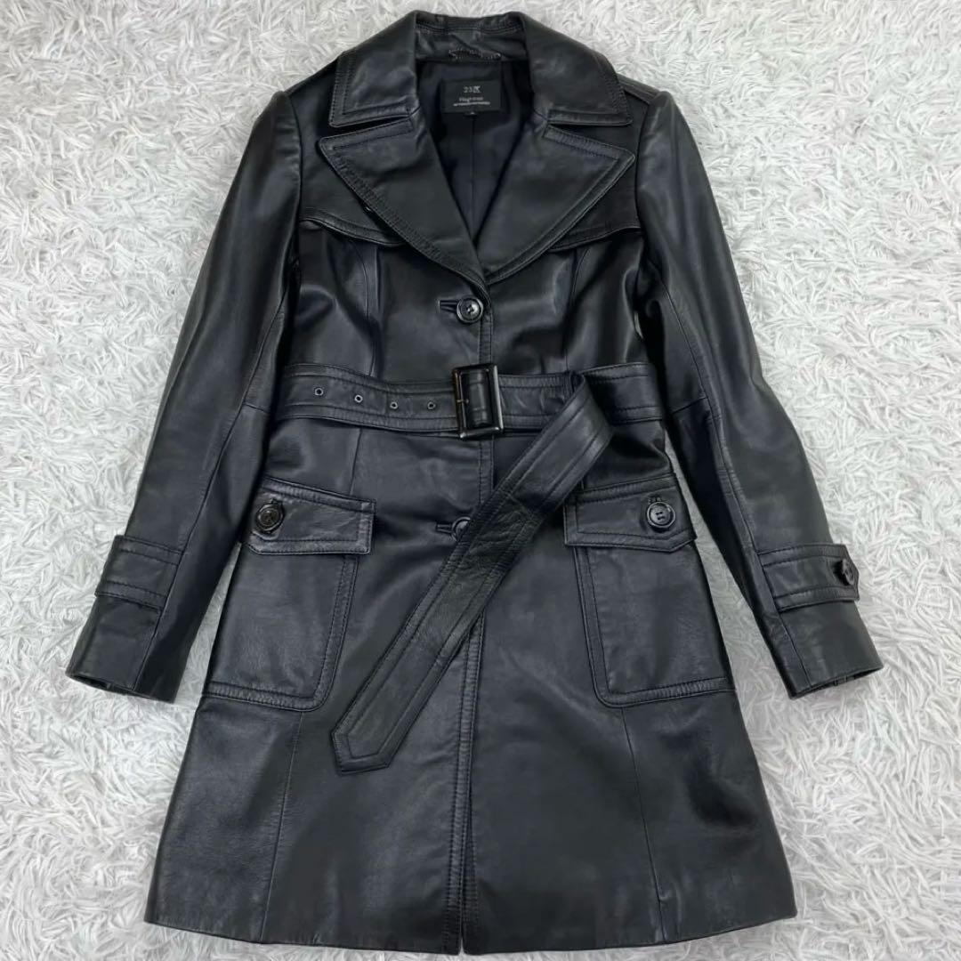 小さいサイズ✨34✨23区　羊革　レザーコート　チェスターコート　ベルト付　　黒
