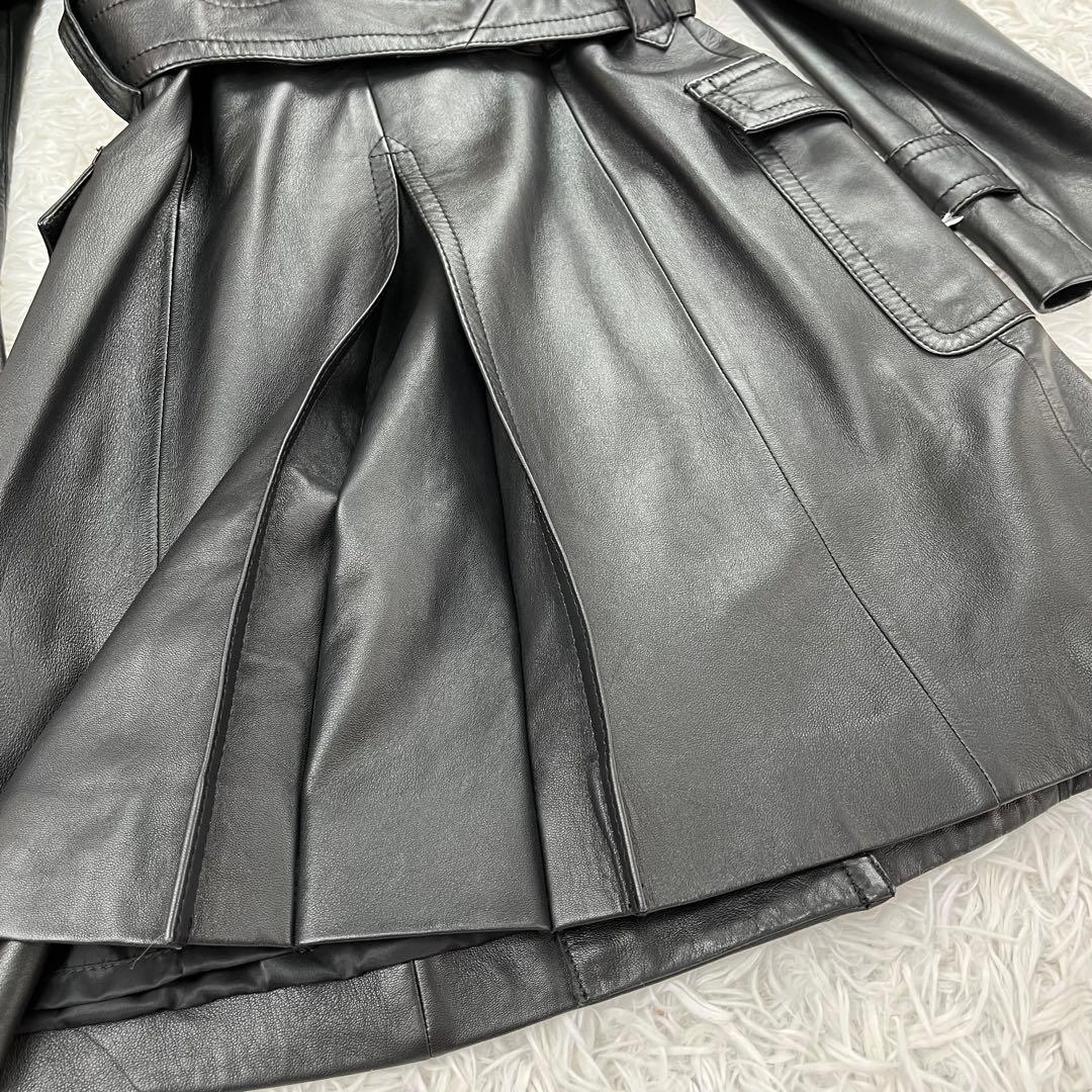 小さいサイズ✨34✨23区　羊革　レザーコート　チェスターコート　ベルト付　　黒