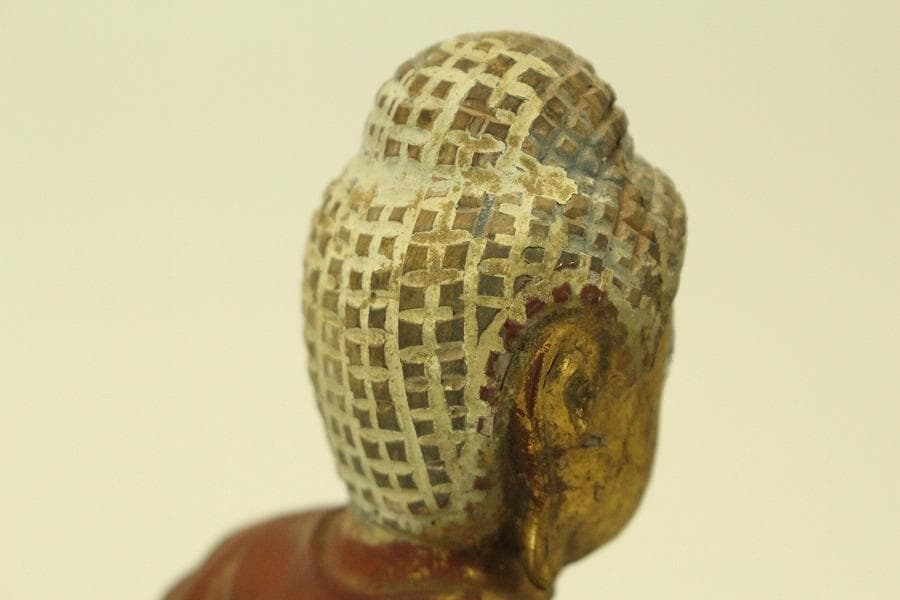 仏教美術 木彫 金彩 阿弥陀如来像 時代物 高35.5cm(A511)