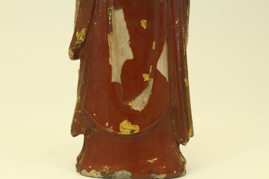 仏教美術 木彫 金彩 阿弥陀如来像 時代物 高35.5cm(A511)