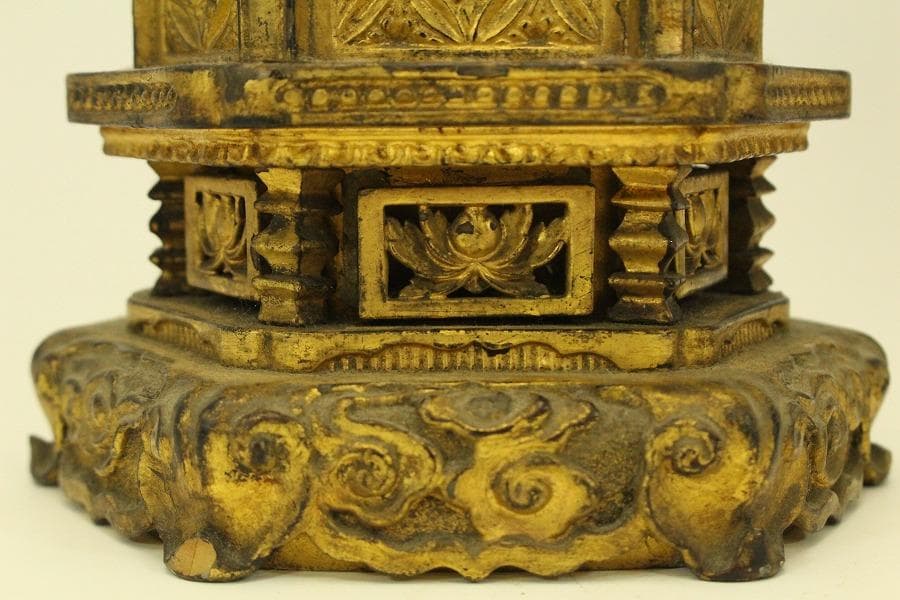 仏教美術 木彫 金彩 阿弥陀如来像 時代物 高35.5cm(A511)