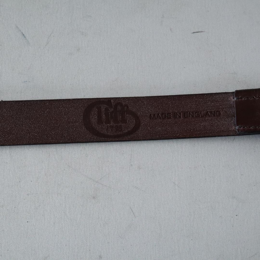 美品ジャベツクリフ スティラップレザー ベルト 濃茶×金　36 英国製
