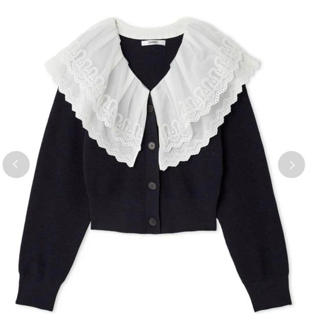 SNIDEL レースカラーニットプルオーバー NVY