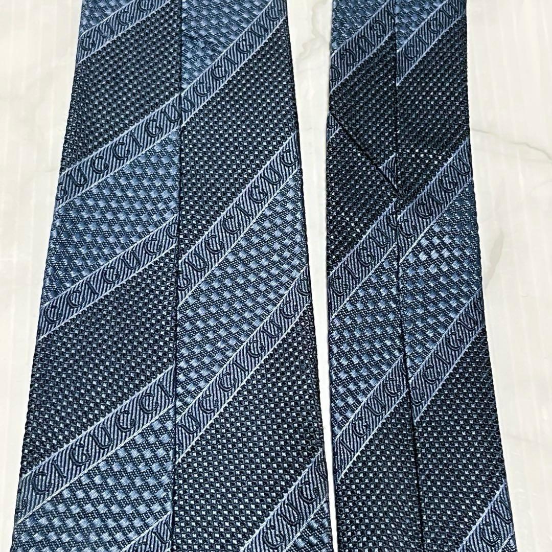 GUCCI グッチ 現行 ロゴ入り 蜂タグ ブルー グレー ネクタイ イタリア製