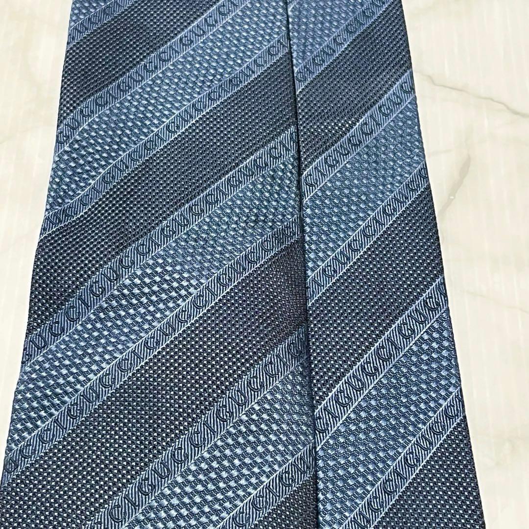 GUCCI グッチ 現行 ロゴ入り 蜂タグ ブルー グレー ネクタイ イタリア製