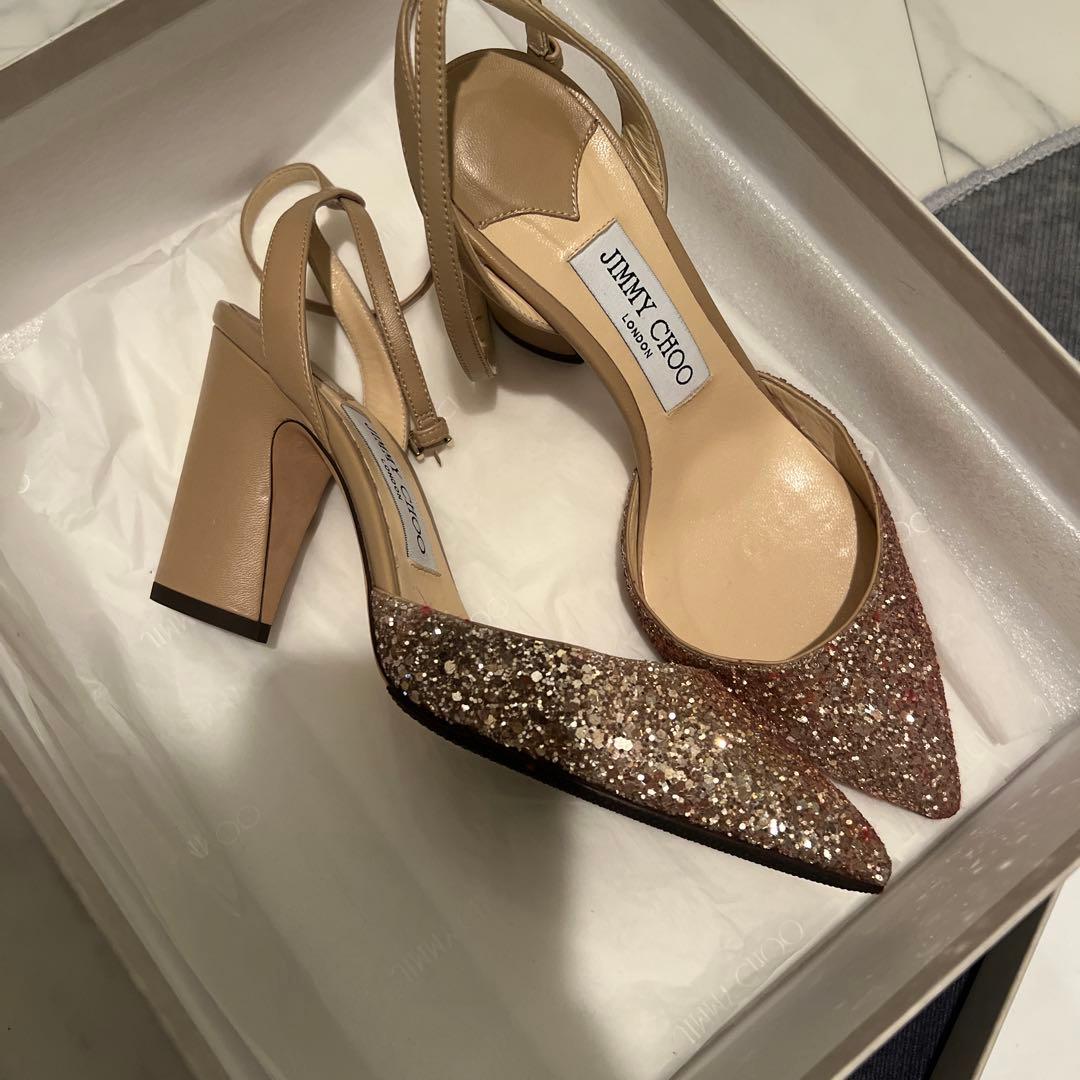 JIMMY CHOO ベージュ グリッター ハイヒール 箱付き